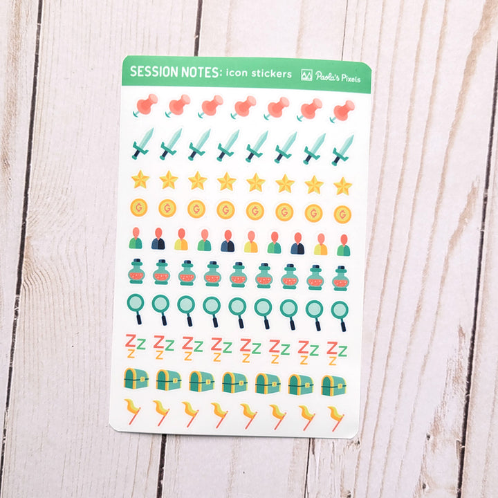Text and Icon Session Notes Sticker Sheets