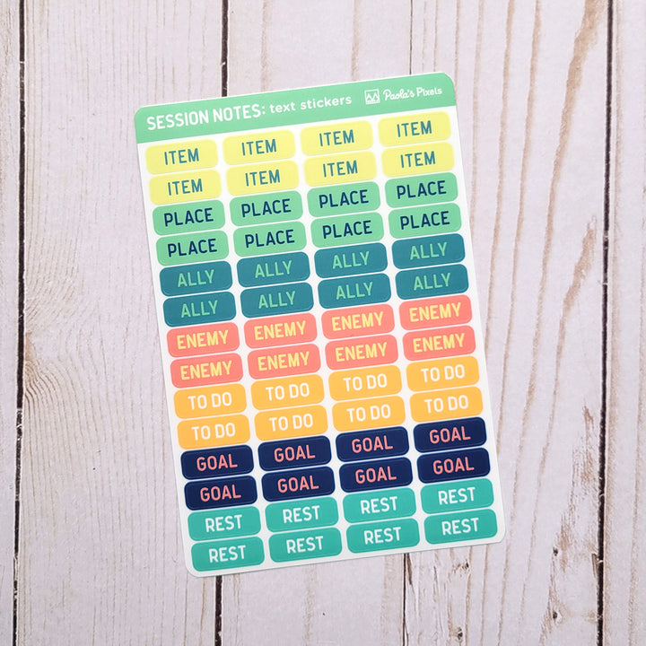 Text and Icon Session Notes Sticker Sheets