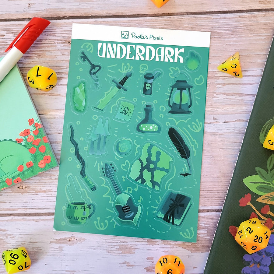 Underdark Sticker Sheet - Geeky merchandise for people who play D&D - Merch to wear and cute accessories and stationery Paola's Pixels