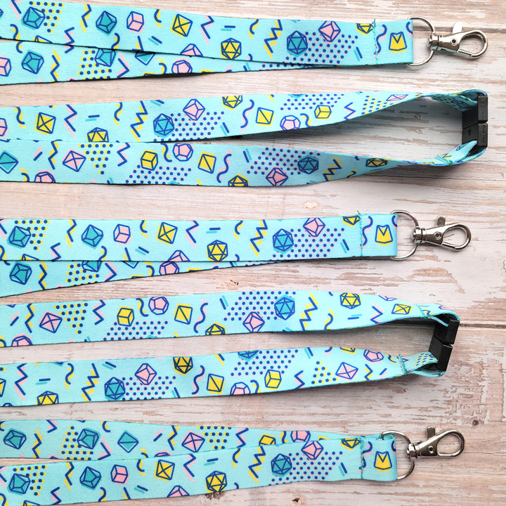 90s Dice Lanyard - Geeky merchandise for people who play D&D - Merch to wear and cute accessories and stationery Paola's Pixels