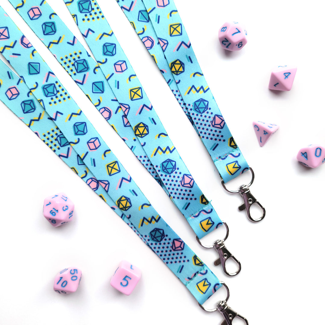 90s Dice Lanyard - Geeky merchandise for people who play D&D - Merch to wear and cute accessories and stationery Paola's Pixels