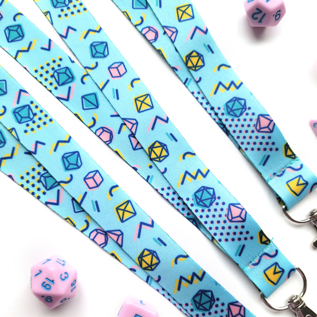 90s Dice Lanyard - Geeky merchandise for people who play D&D - Merch to wear and cute accessories and stationery Paola's Pixels