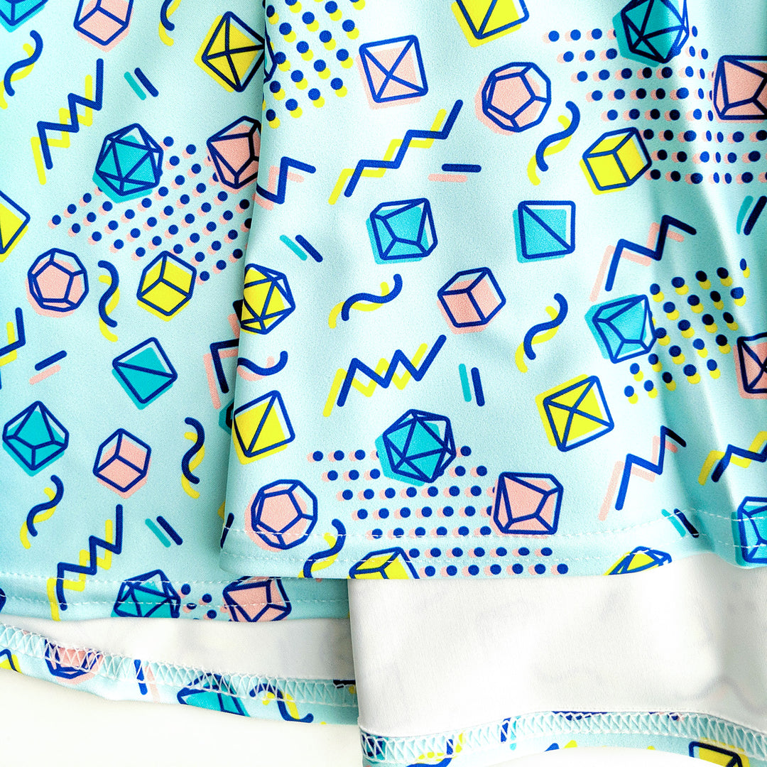 90s Dice Skater Skirt - Geeky merchandise for people who play D&D - Merch to wear and cute accessories and stationery Paola's Pixels