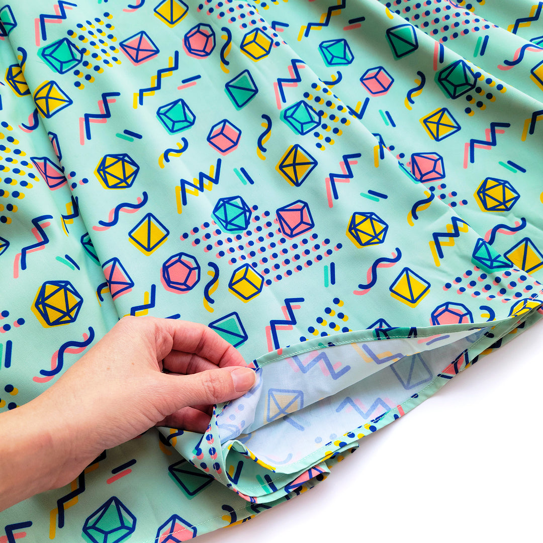 90s Dice Midi Skirt - Geeky merchandise for people who play D&D - Merch to wear and cute accessories and stationery Paola's Pixels