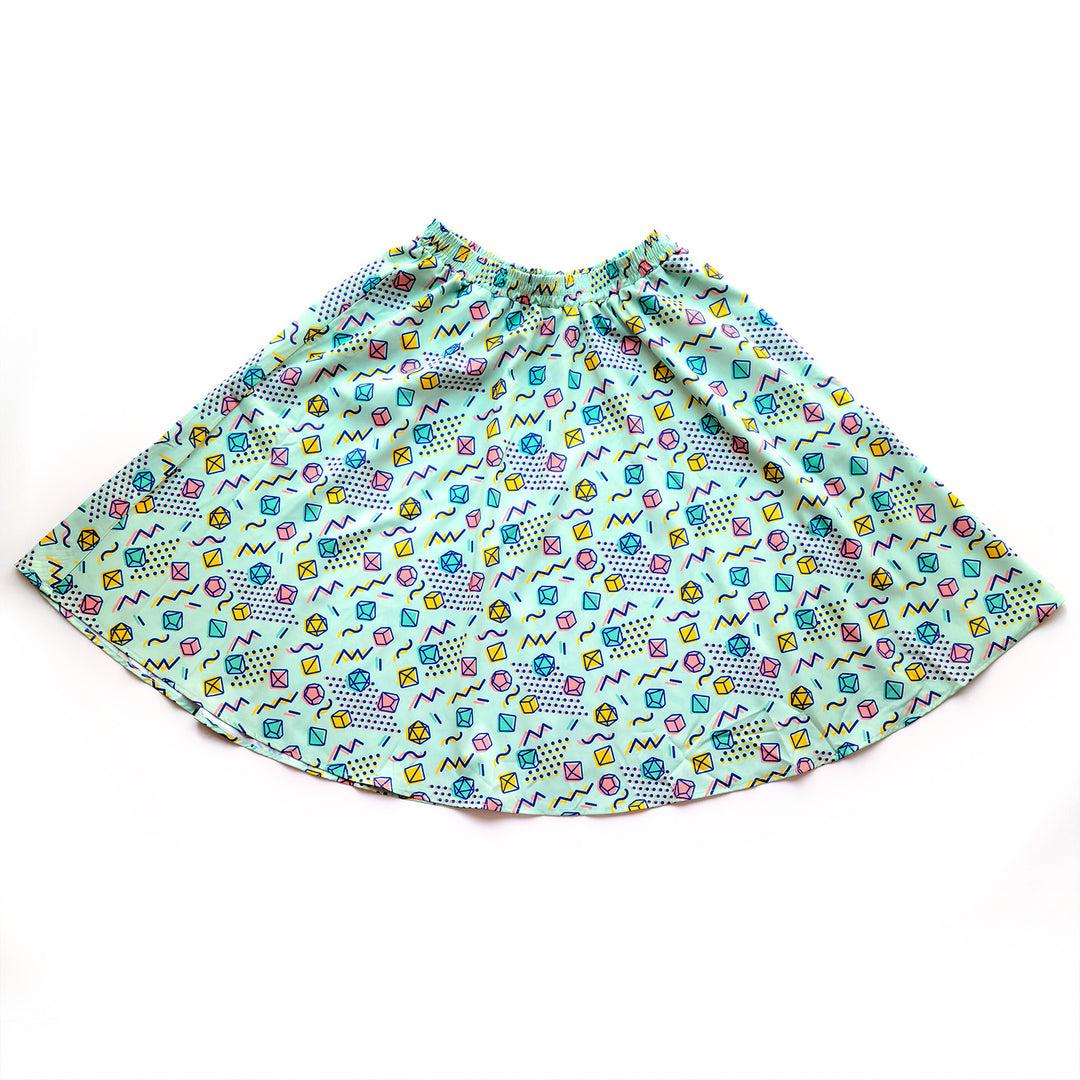 90s Dice Midi Skirt - Geeky merchandise for people who play D&D - Merch to wear and cute accessories and stationery Paola's Pixels
