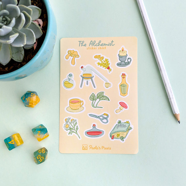 The Alchemist Sticker Sheet - Geeky merchandise for people who play D&D - Merch to wear and cute accessories and stationery Paola's Pixels