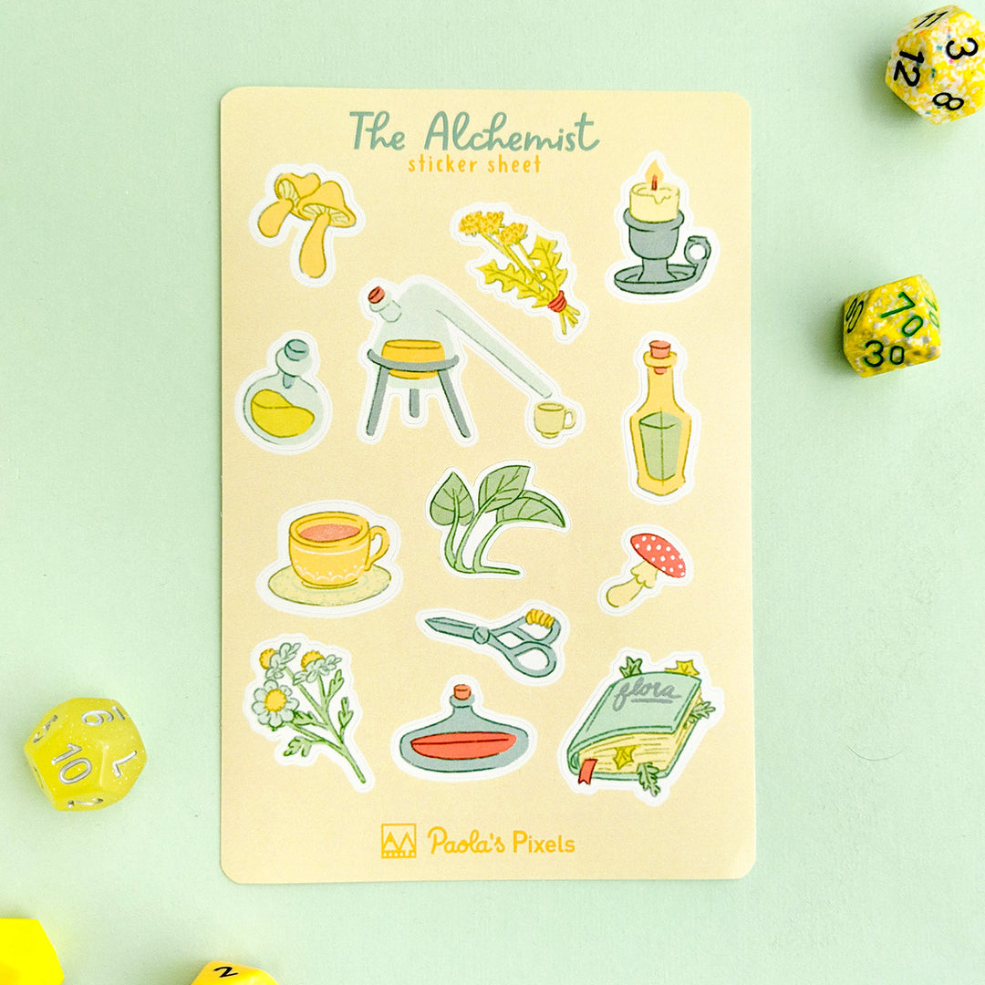 The Alchemist Sticker Sheet - Geeky merchandise for people who play D&D - Merch to wear and cute accessories and stationery Paola's Pixels
