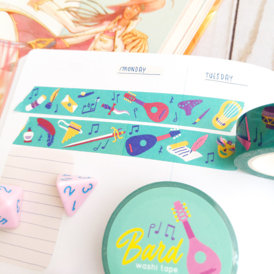 Bard Washi Tape - Geeky merchandise for people who play D&D - Merch to wear and cute accessories and stationery Paola's Pixels