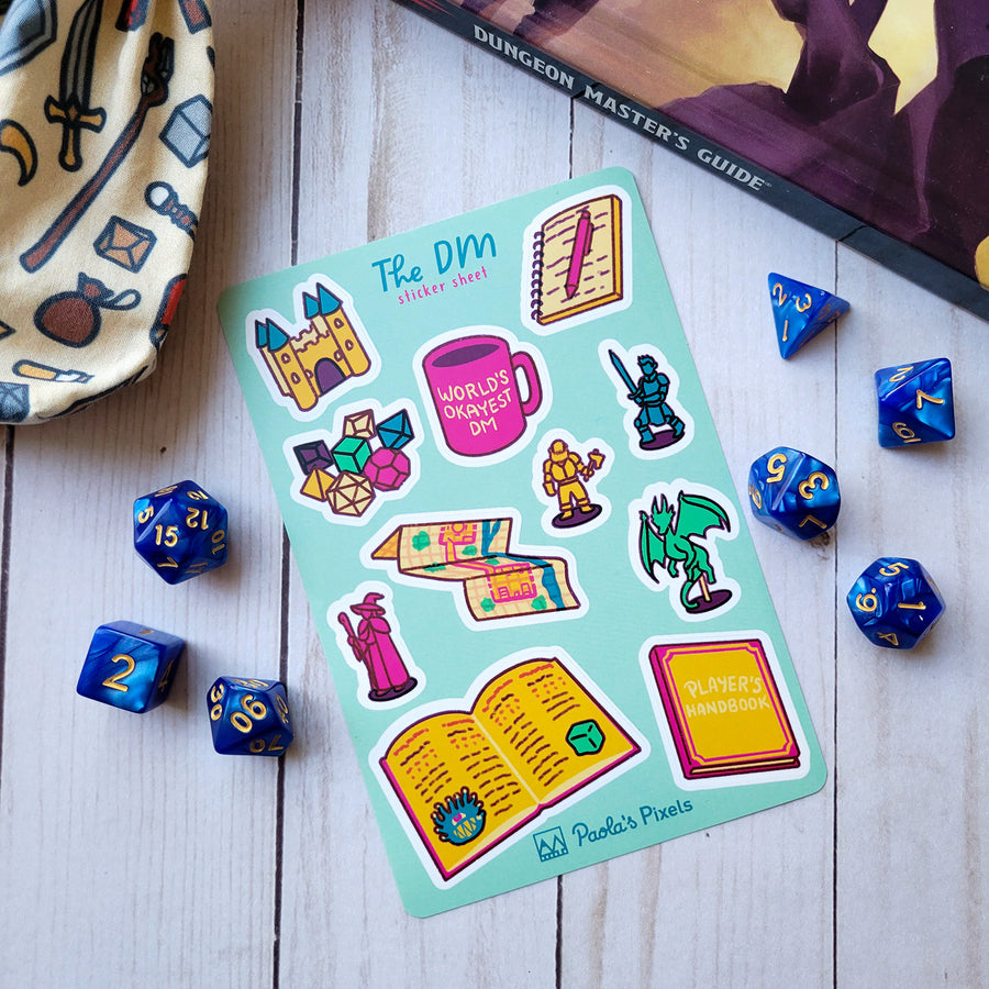 Game Master Sticker Sheet - Geeky merchandise for people who play D&D - Merch to wear and cute accessories and stationery Paola's Pixels