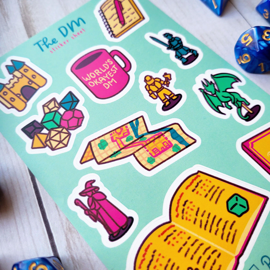 Game Master Sticker Sheet - Geeky merchandise for people who play D&D - Merch to wear and cute accessories and stationery Paola's Pixels
