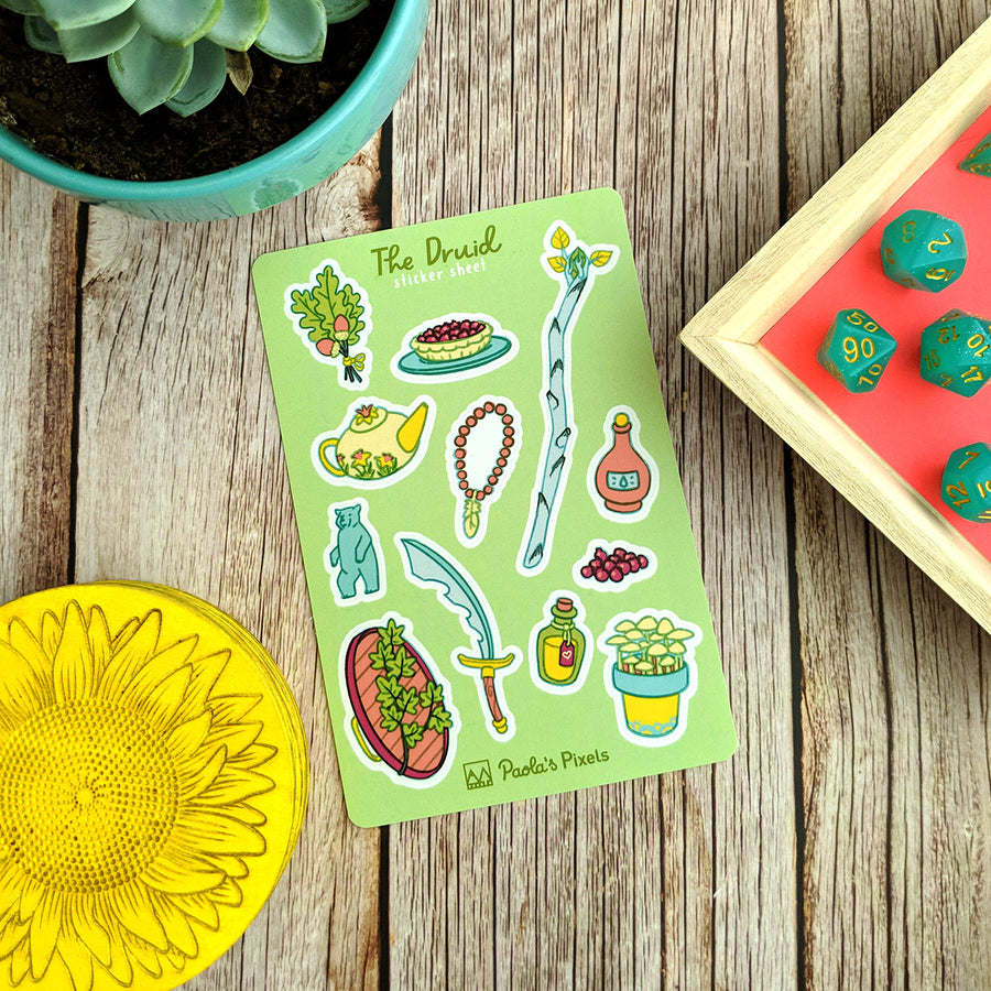 The Druid Sticker Sheet - Geeky merchandise for people who play D&D - Merch to wear and cute accessories and stationery Paola's Pixels