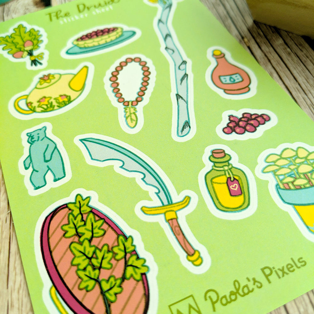 The Druid Sticker Sheet - Geeky merchandise for people who play D&D - Merch to wear and cute accessories and stationery Paola's Pixels