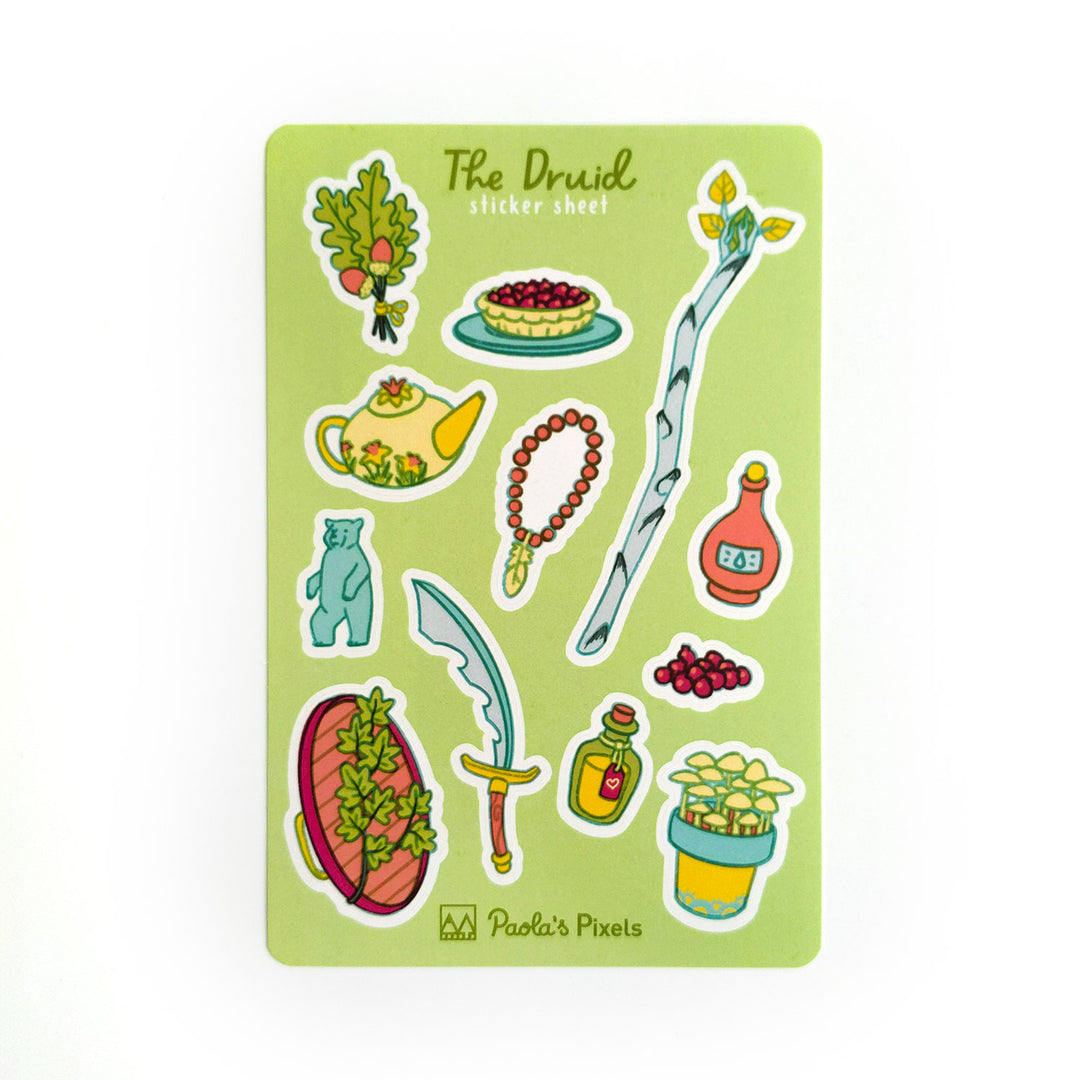 The Druid Sticker Sheet - Geeky merchandise for people who play D&D - Merch to wear and cute accessories and stationery Paola's Pixels