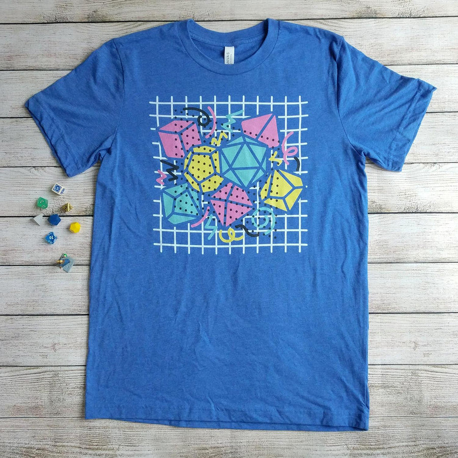 90s Dice Shirt Dark Version - Geeky merchandise for people who play D&D - Merch to wear and cute accessories and stationery Paola's Pixels