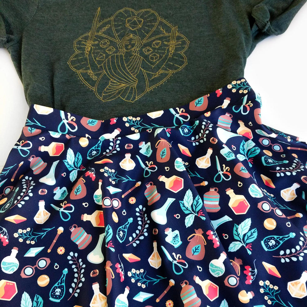 Alchemist Skater Skirt - Geeky merchandise for people who play D&D - Merch to wear and cute accessories and stationery Paola's Pixels