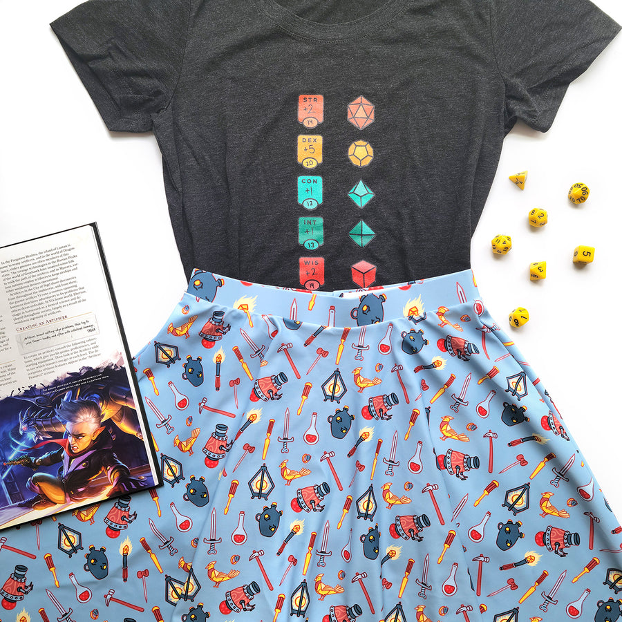 Artificer Skater Skirt - Geeky merchandise for people who play D&D - Merch to wear and cute accessories and stationery Paola's Pixels