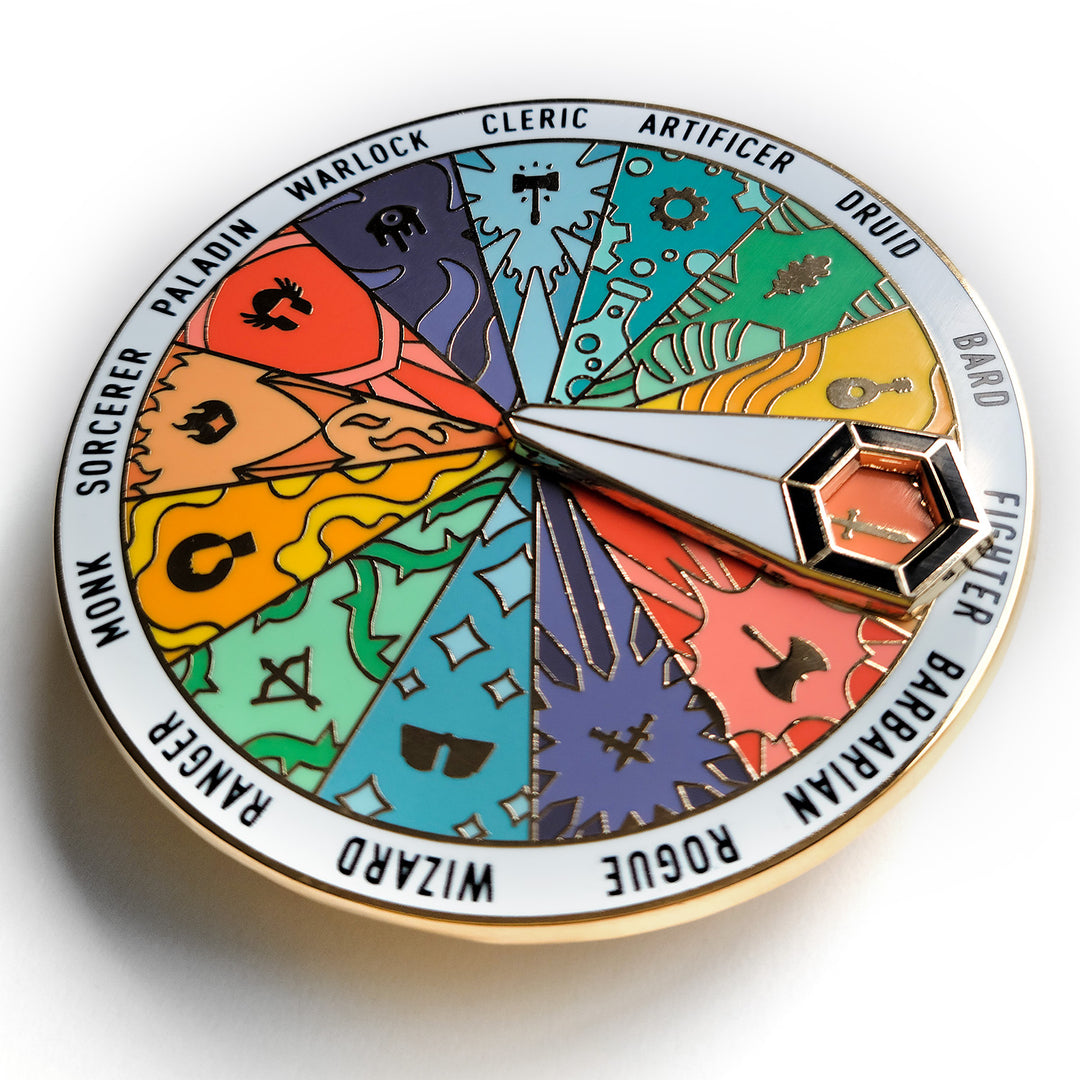 Class Roulette Spinner Pin - Geeky merchandise for people who play D&D - Merch to wear and cute accessories and stationery Paola's Pixels