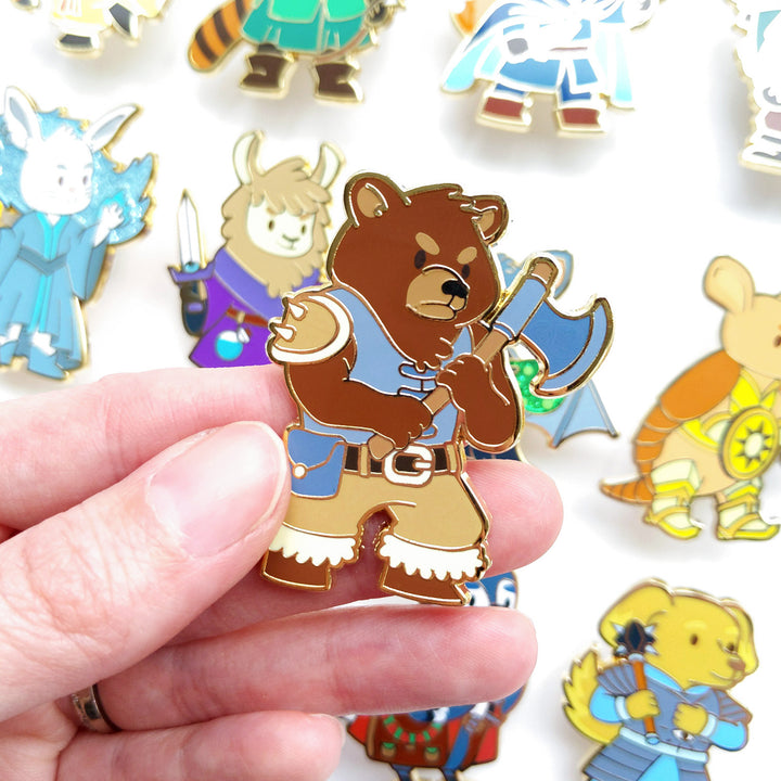 Bear Barbarian Enamel Pin - Geeky merchandise for people who play D&D - Merch to wear and cute accessories and stationery Paola's Pixels