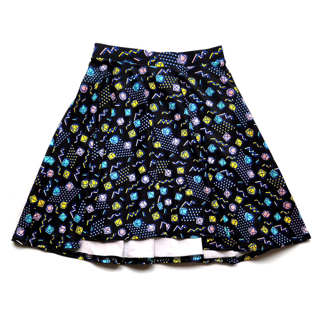 Black 90s Dice Skater Skirt - Geeky merchandise for people who play D&D - Merch to wear and cute accessories and stationery Paola's Pixels