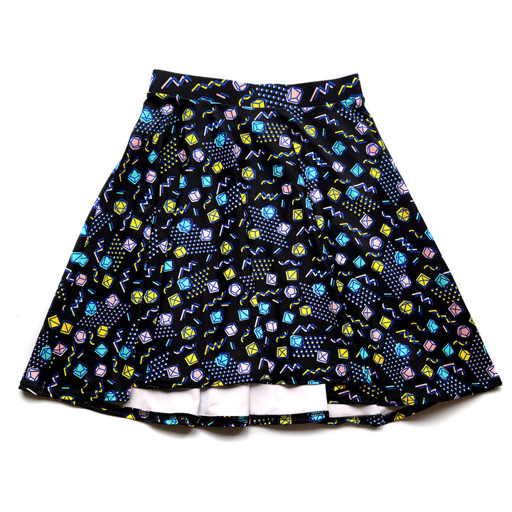 Black 90s Dice Skater Skirt - Geeky merchandise for people who play D&D - Merch to wear and cute accessories and stationery Paola's Pixels