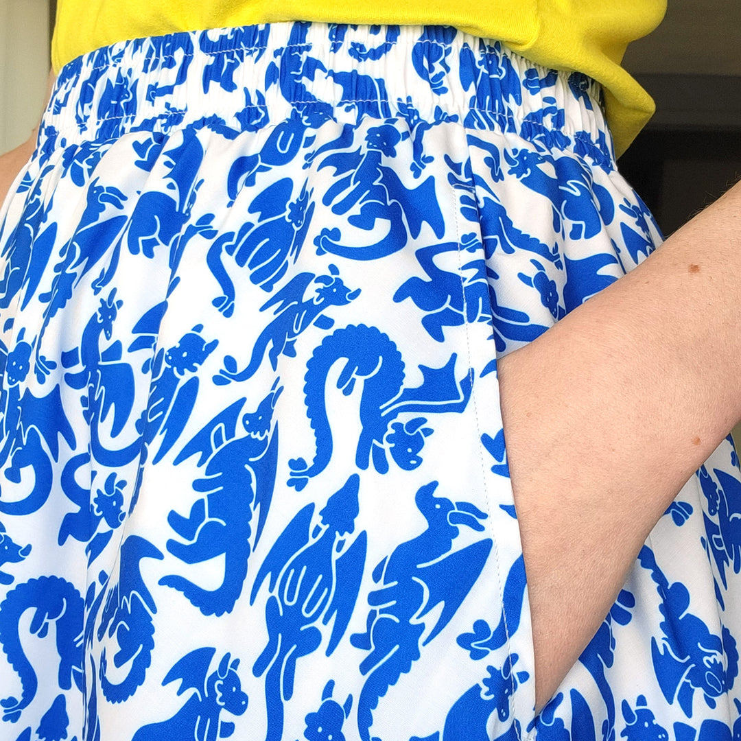 Blue Dragons Midi Skirt - Geeky merchandise for people who play D&D - Merch to wear and cute accessories and stationery Paola's Pixels