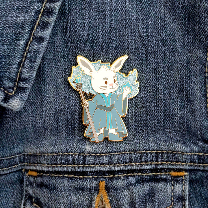 Seconds sale! Bunny Wizard Enamel Pin with Glitter - Geeky merchandise for people who play D&D - Merch to wear and cute accessories and stationery Paola's Pixels