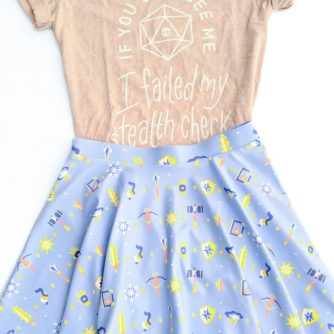 Cleric Skater Skirt - Geeky merchandise for people who play D&D - Merch to wear and cute accessories and stationery Paola's Pixels