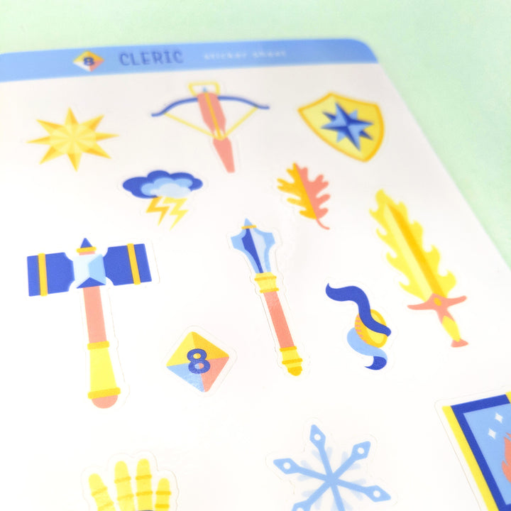 Cleric Sticker Sheet - Geeky merchandise for people who play D&D - Merch to wear and cute accessories and stationery Paola's Pixels