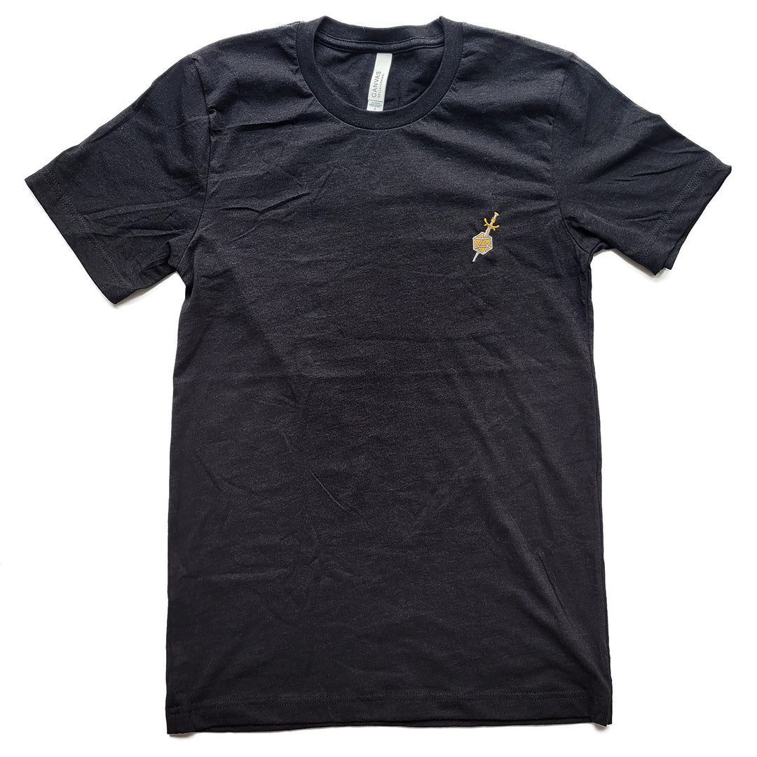 Dagger and d20 Embroidered Unisex Shirt - Geeky merchandise for people who play D&D - Merch to wear and cute accessories and stationery Paola's Pixels