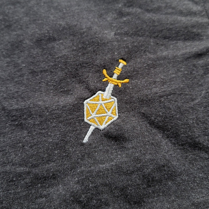 Dagger and d20 Embroidered Unisex Shirt - Geeky merchandise for people who play D&D - Merch to wear and cute accessories and stationery Paola's Pixels