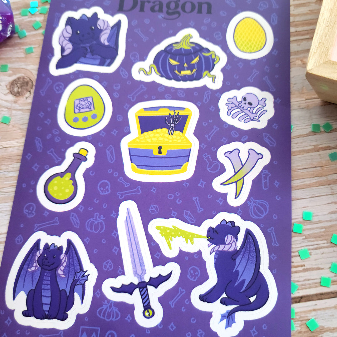 Dragon Sticker Sheet - Geeky merchandise for people who play D&D - Merch to wear and cute accessories and stationery Paola's Pixels