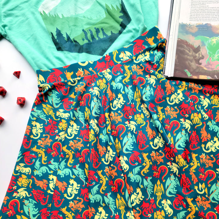 Dragons Skater Skirt - Geeky merchandise for people who play D&D - Merch to wear and cute accessories and stationery Paola's Pixels