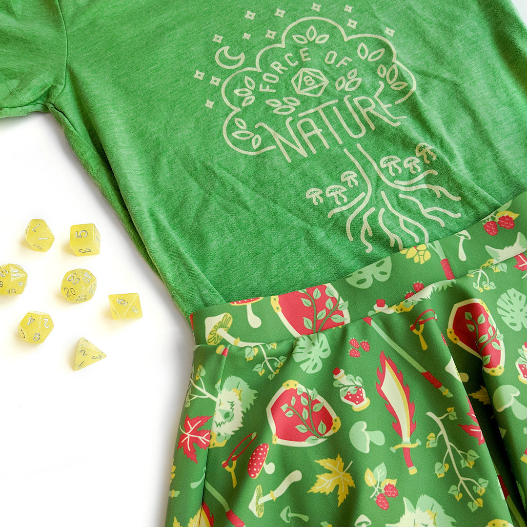 Druid Skater Skirt - Geeky merchandise for people who play D&D - Merch to wear and cute accessories and stationery Paola's Pixels