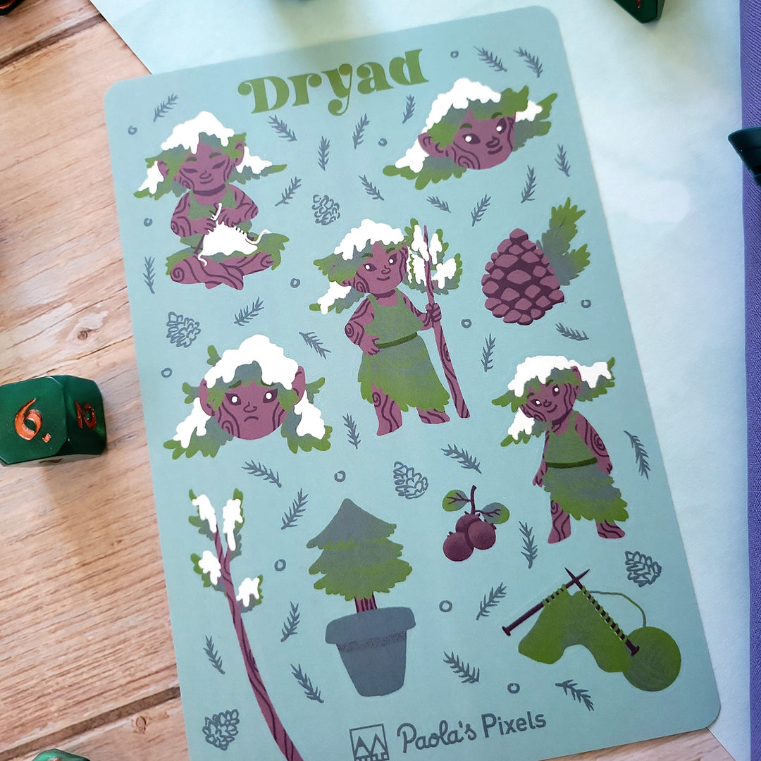 Dryad Sticker Sheet - Geeky merchandise for people who play D&D - Merch to wear and cute accessories and stationery Paola's Pixels