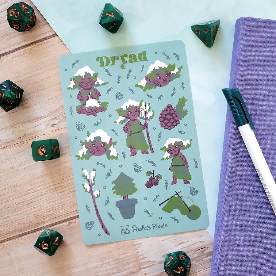 Dryad Sticker Sheet - Geeky merchandise for people who play D&D - Merch to wear and cute accessories and stationery Paola's Pixels