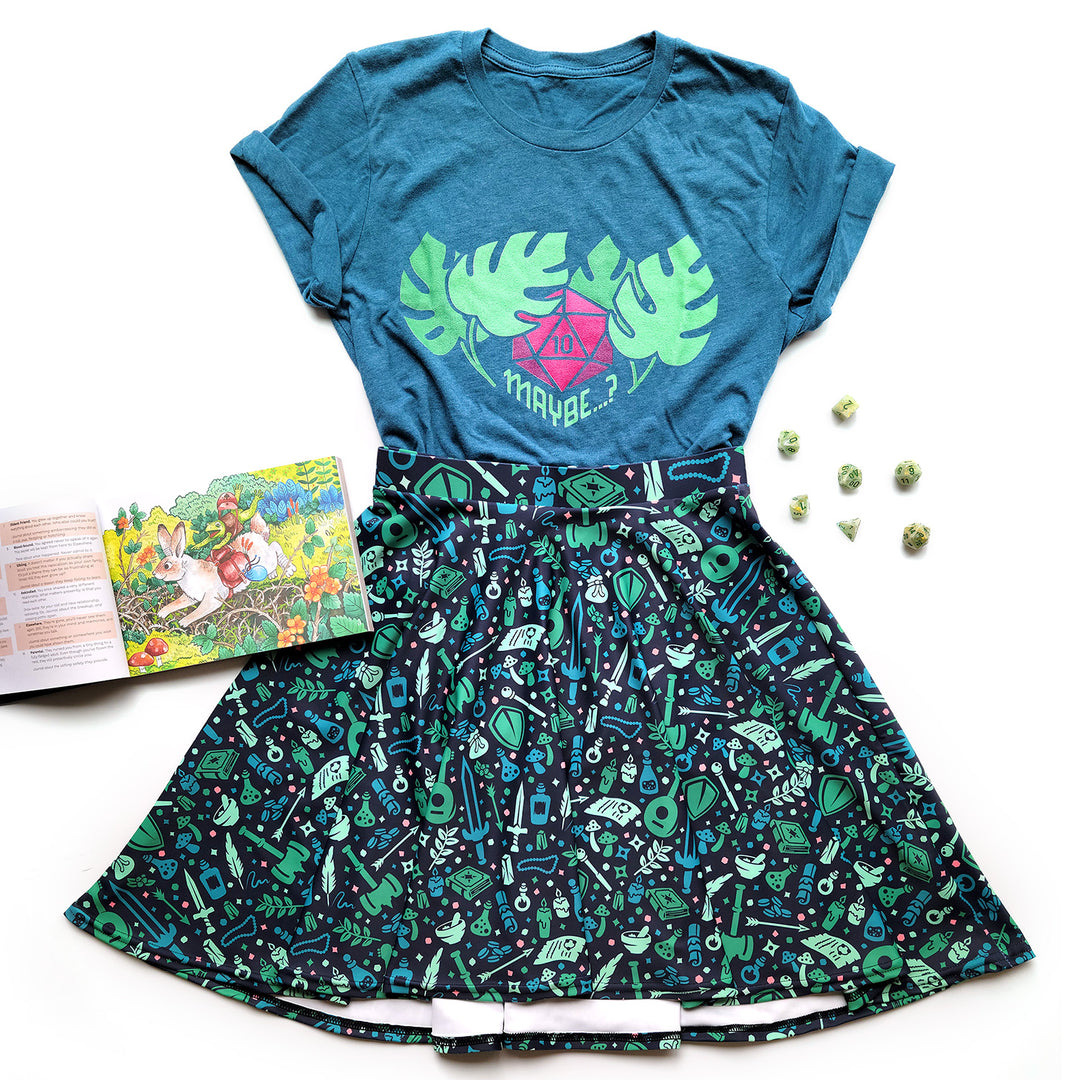 Dungeon Academia Skater Skirt - Geeky merchandise for people who play D&D - Merch to wear and cute accessories and stationery Paola's Pixels
