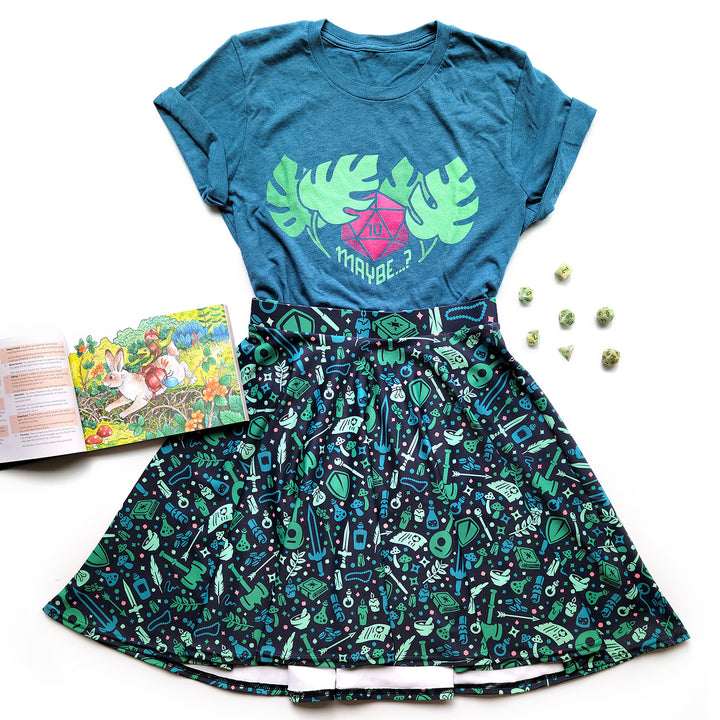 Dungeon Academia Skater Skirt - Geeky merchandise for people who play D&D - Merch to wear and cute accessories and stationery Paola's Pixels