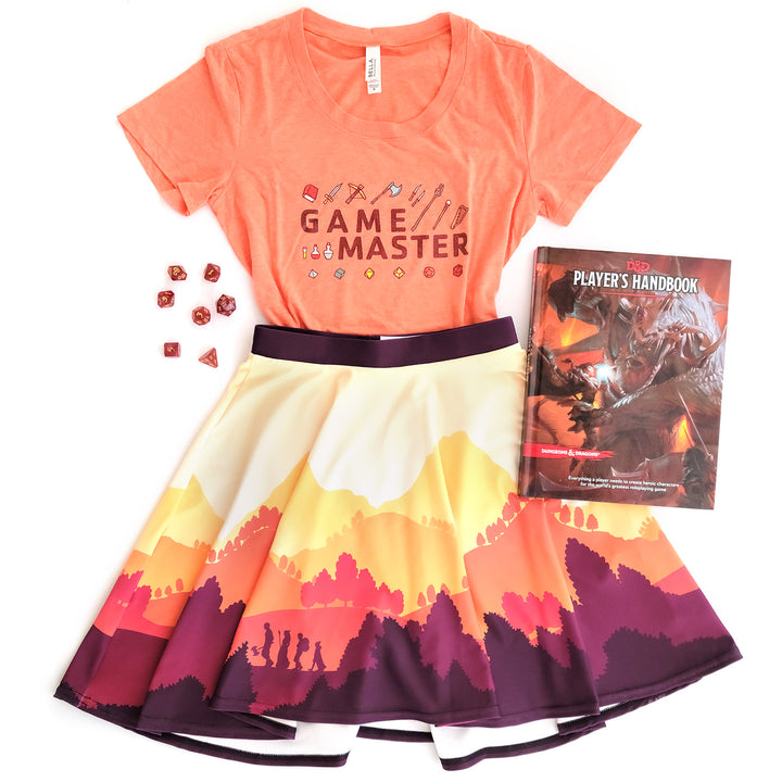 Fall Adventure Landscape Skater Skirt - Geeky merchandise for people who play D&D - Merch to wear and cute accessories and stationery Paola's Pixels