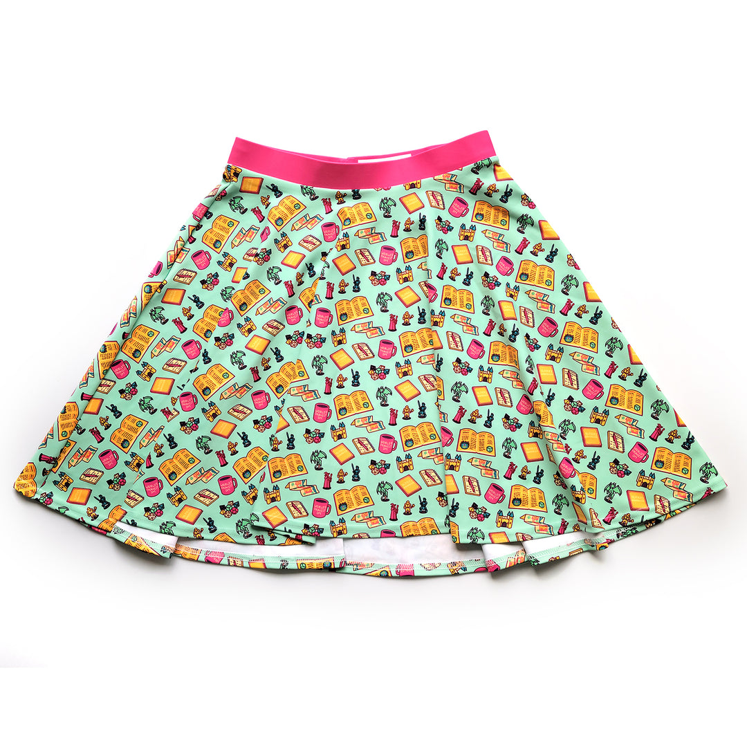 Colorful Game Master Skater Skirt - Geeky merchandise for people who play D&D - Merch to wear and cute accessories and stationery Paola's Pixels