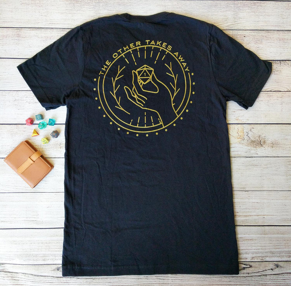 What One Hand Gives The Other Takes Away T-Shirt - Geeky merchandise for people who play D&D - Merch to wear and cute accessories and stationery Paola's Pixels
