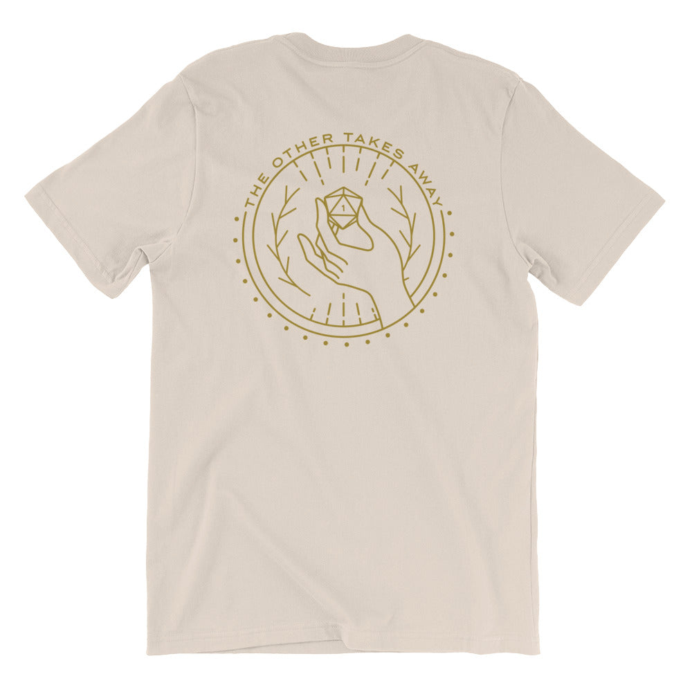 What One Hand Gives The Other Takes Away T-Shirt - Geeky merchandise for people who play D&D - Merch to wear and cute accessories and stationery Paola's Pixels