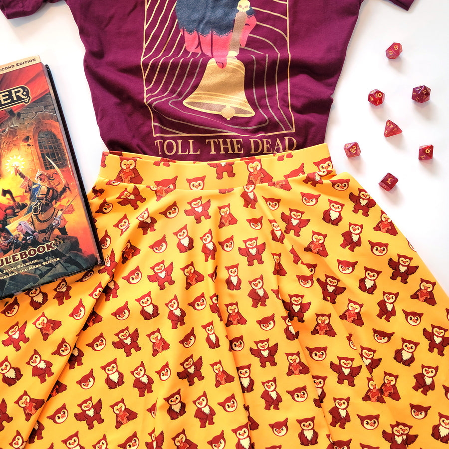 Owlbear Skater Skirt - Geeky merchandise for people who play D&D - Merch to wear and cute accessories and stationery Paola's Pixels