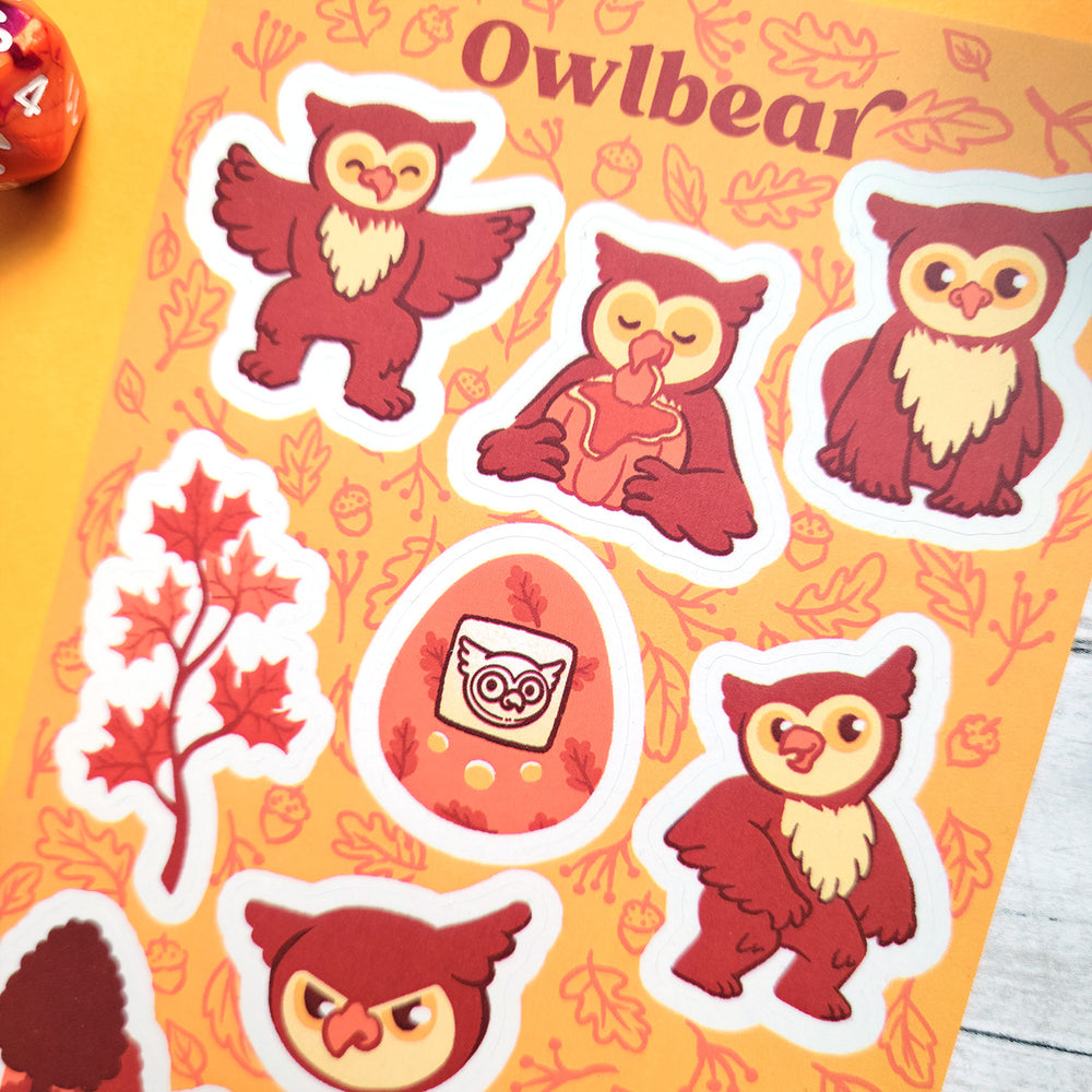 Owlbear Sticker Sheet - Geeky merchandise for people who play D&D - Merch to wear and cute accessories and stationery Paola's Pixels