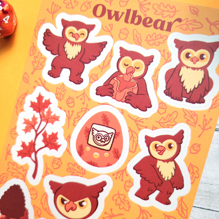 Owlbear Sticker Sheet - Geeky merchandise for people who play D&D - Merch to wear and cute accessories and stationery Paola's Pixels