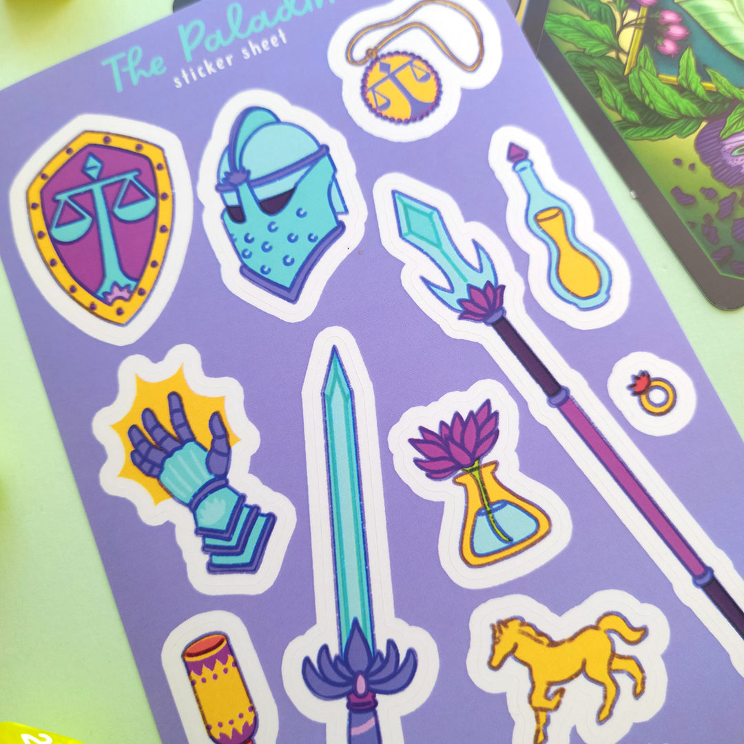 The Paladin Sticker Sheet - Geeky merchandise for people who play D&D - Merch to wear and cute accessories and stationery Paola's Pixels