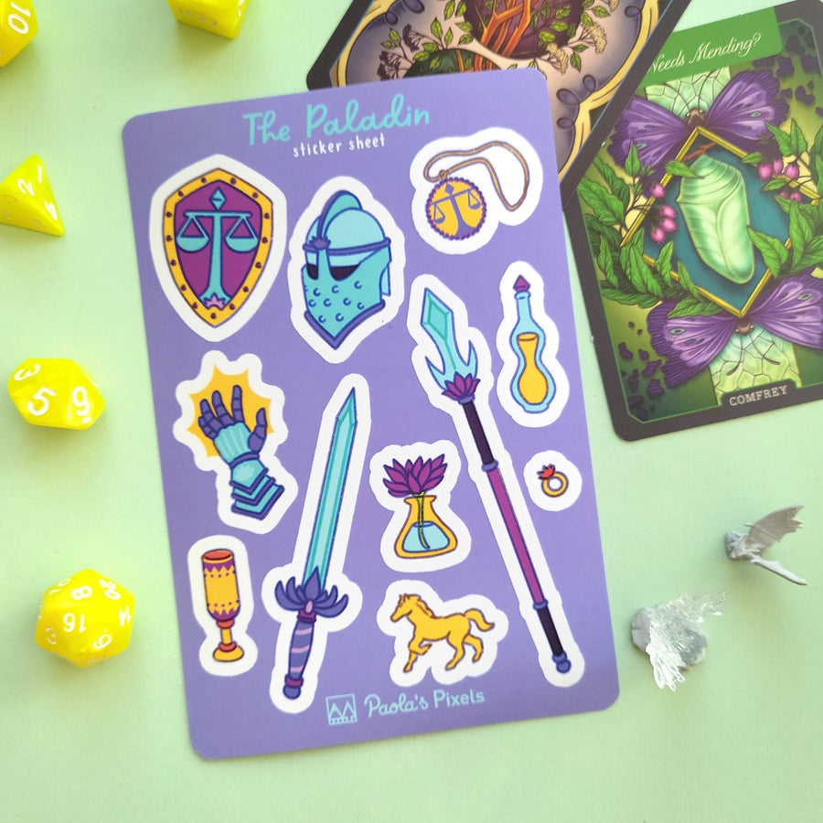 The Paladin Sticker Sheet - Geeky merchandise for people who play D&D - Merch to wear and cute accessories and stationery Paola's Pixels