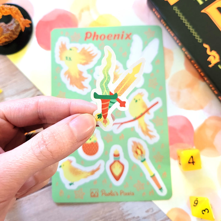 Phoenix Sticker Sheet - Geeky merchandise for people who play D&D - Merch to wear and cute accessories and stationery Paola's Pixels