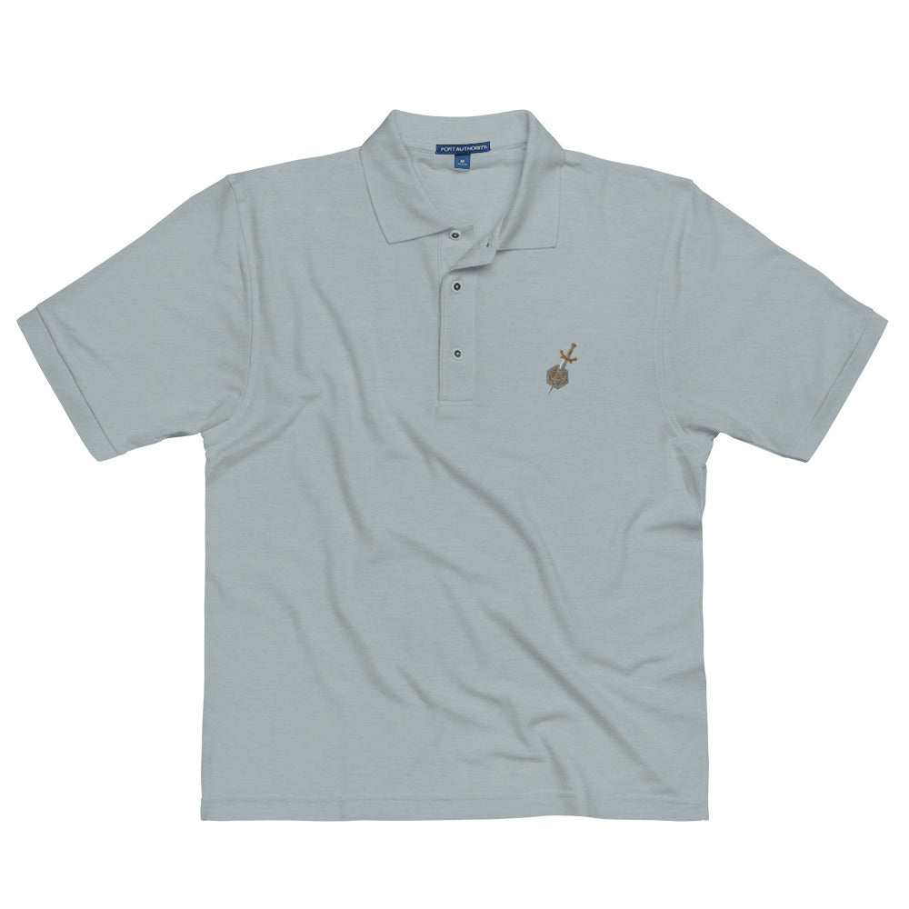 Dagger and d20 Embroidered Polo Shirt - Geeky merchandise for people who play D&D - Merch to wear and cute accessories and stationery Paola's Pixels