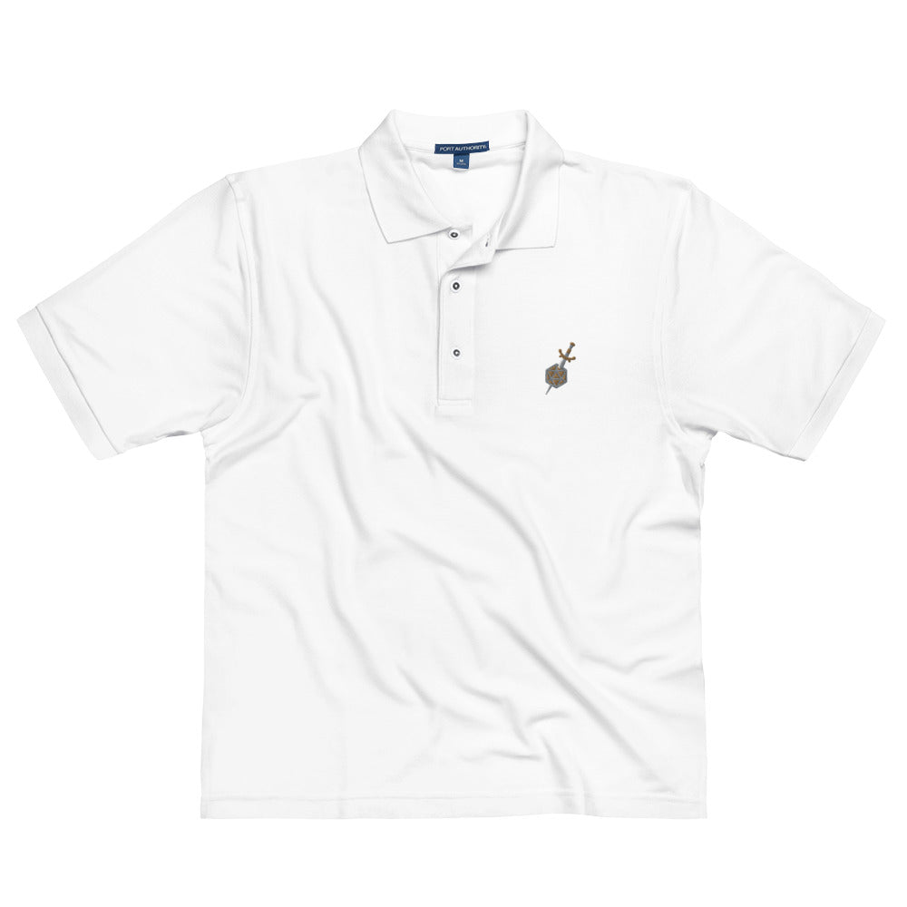 Dagger and d20 Embroidered Polo Shirt - Geeky merchandise for people who play D&D - Merch to wear and cute accessories and stationery Paola's Pixels