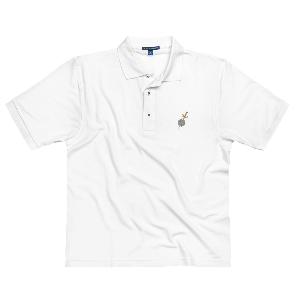 Dagger and d20 Embroidered Polo Shirt - Geeky merchandise for people who play D&D - Merch to wear and cute accessories and stationery Paola's Pixels